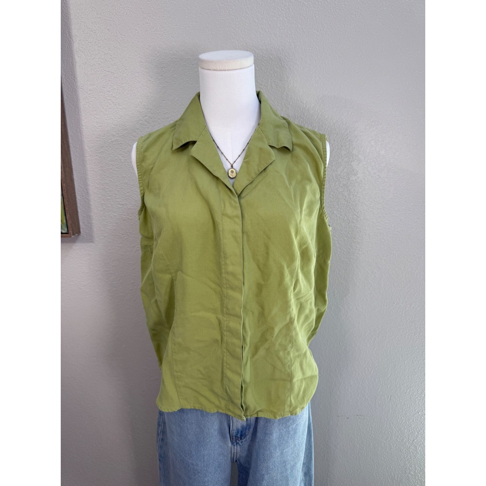100% silk sleeveless blouse sage green minimalist‎ top size L